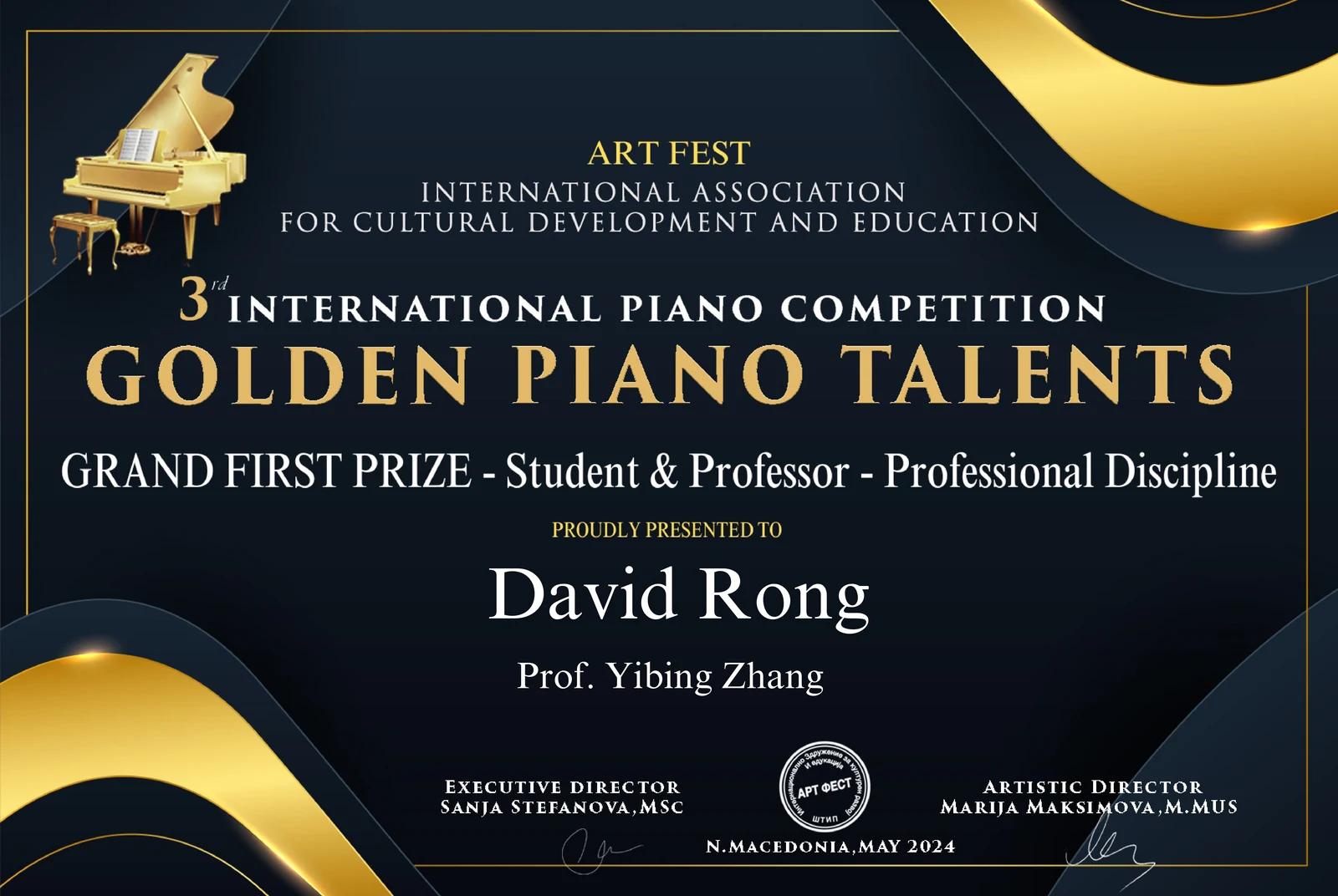 David Rong — International Grand First Prize Winner & Multiple First Prize Recipient